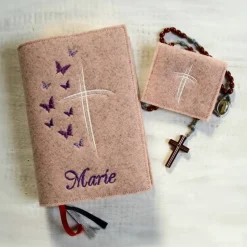 Bestickte Rosenkranztasche aus Filz *Kreuzchen *individuell angefertigt