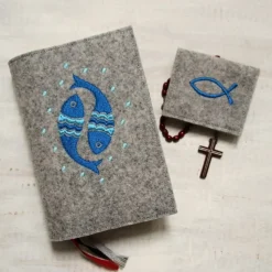 Bestickte Rosenkranztasche aus Filz *Motiv Fisch *individuell angefertigt