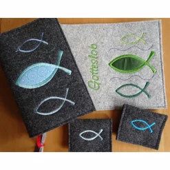 Bestickte Rosenkranztasche aus Filz *Motiv Fisch *individuell angefertigt