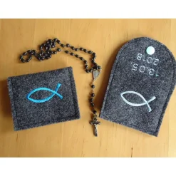 Bestickte Rosenkranztasche aus Filz *Motiv Fisch *individuell angefertigt