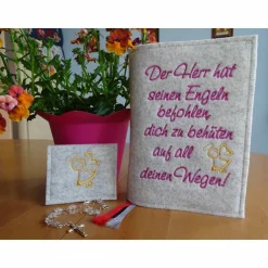 Bestickte Rosenkranztasche aus Filz *Motiv Engel fliegend *individuell angefertigt