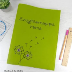 bestickte Zeugnismappe aus Filz, personalisiert, Pusteblume, Einschulungsgeschenk, Geschenk Schulanfang Mädchen