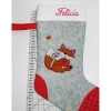 Bestickter grauer Nikolausstiefel Stickmotiv Fuchs personalisierter Weihnachtsstiefel mit Namen flauschige Krempe