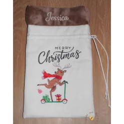 Bestickter Weihnachtsbeutel Nikolausbeutel weihnachtlicher Geschenkbeutel personalisierter Wunschname flauschige Krempe
