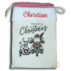 Bestickter Weihnachtsbeutel Nikolausbeutel weihnachtlicher Geschenkbeutel personalisierter Wunschname flauschige Krempe