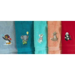 Besticktes Kinderhandtuch mit Tieren Namen Kita Erkennungsbilder Kindertagesstätte Tagesmutter Kindergarten