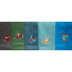 Besticktes Kinderhandtuch mit Fahrzeugen Wunschnamen Kita Erkennungsbilder Kindertagesstätte Tagesmutter Kindergarten