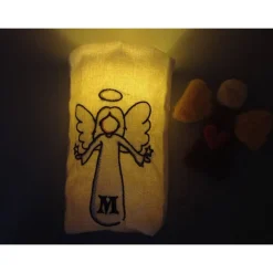 Besticktes Lichtersäckchen, Trauerlicht, Erinnerungslicht - Engel mit Initialen - Gedenklicht, Trauerbewältigung Sternen