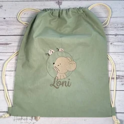 Beutel bestickt mit Maus, Marienkäfer und Wunschnamen I personalisierter Kita Beutel I Kindergartentasche mit Name