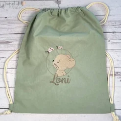 Beutel bestickt mit Maus, Marienkäfer und Wunschnamen I personalisierter Kita Beutel I Kindergartentasche mit Name