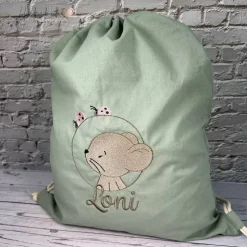 Beutel bestickt mit Maus, Marienkäfer und Wunschnamen I personalisierter Kita Beutel I Kindergartentasche mit Name