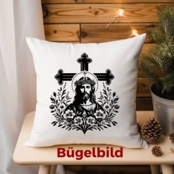 Bügelbild - Jesus mit Kreuz  - Applikation zum aufbügeln - Aufbügler - christliches Bügelbild