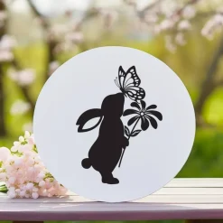 Bügelbild für Ostern - Frühlings Deko mit Blumen, Schmetterling und Osterhasen