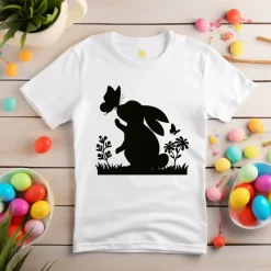 Bügelbild für Ostern - Frühlings Deko mit Blumen, Schmetterling und Osterhasen