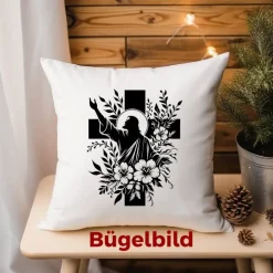Bügelbild Jesus mit Kreuz  - Applikation zum aufbügeln - Aufbügler - christliches Bügelbild