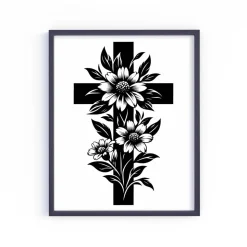 Bügelbild Kreuz  mit Blumen - Applikation zum aufbügeln - Aufbügler - christliches Bügelbild