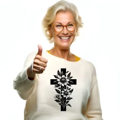 Bügelbild Kreuz  mit Blumen - Applikation zum aufbügeln - Aufbügler - christliches Bügelbild