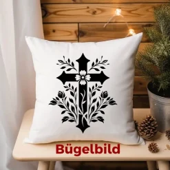 Bügelbild Kreuz und Blumen - Applikation zum aufbügeln - Aufbügler - christliches Bügelbild