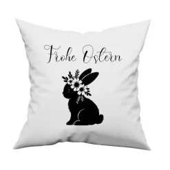 Bügelbild Osterhase mit Blümchen in schwarz  zum aufbügeln - Personalisierbares Bügelbild