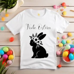 Bügelbild Osterhase mit Blümchen in schwarz  zum aufbügeln - Personalisierbares Bügelbild