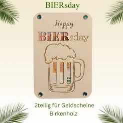 *BIERsday | BEERsday* Geldgeschenkkarte zum Geburtstag aus Birkenholz, personalisierbar