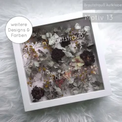 Bilderrahmen Weiß mit Schriftzug – Dein getrockneter Brautstrauß als personalisierte Hochzeitserinnerung