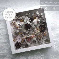 Bilderrahmen Weiß mit Schriftzug – Dein getrockneter Brautstrauß als personalisierte Hochzeitserinnerung