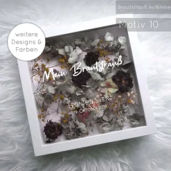 Bilderrahmen Weiß mit Schriftzug – Dein getrockneter Brautstrauß als personalisierte Hochzeitserinnerung