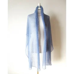 Blaues Tuch mit silberfarbigen Lurex, gestrickte Stola aus Mohair, festlicher Damen Schal helle Farbe