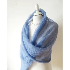 Blaues Tuch mit silberfarbigen Lurex, gestrickte Stola aus Mohair, festlicher Damen Schal helle Farbe