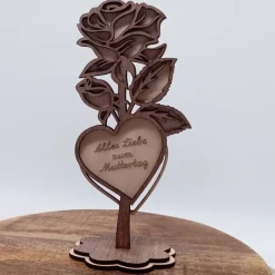 Blume aus Holz mit personalisierten Text zum Muttertag, Geburtstag, Liebe und mehr