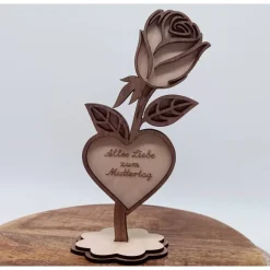 Blume aus Holz mit personalisierten Text zum Muttertag, Geburtstag, Liebe und mehr
