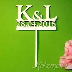 Blumen- / Tortenstecker Initialen & Datum aus Holz, Caketopper, Tortentopper, Blumenstecker, Blumengesteck