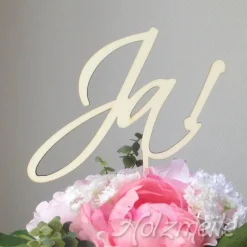Blumen- / Tortenstecker "Ja!" aus Holz, Caketopper, Tortentopper, Blumenstecker, Blumengesteck