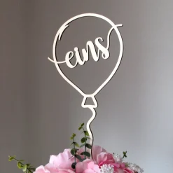 Blumen- / Tortentopper Geburtstagsballon aus Holz für Kindergeburtstage