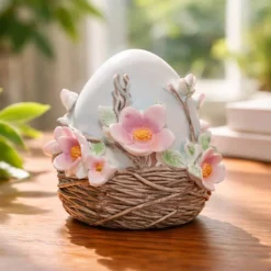 Blumen Osterei im Korb - Figur - Osterdekoration
