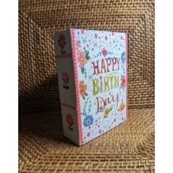 Blumen und Herzen " Happy Birth Day ", Klappdeckel-Box mit Serviettenmotiv verziert
