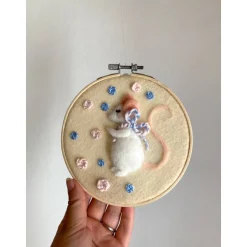 Blumenmäuschen, befilzter Stickrahmen, Filzbild, Kinderzimmerdekoration, Babyzimmer, gefilztes Mäuschen