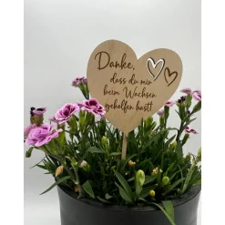 Blumenstecker aus Holz personalisiert – Abschiedsgeschenk für Erzieherin, Kindergarten & Schule