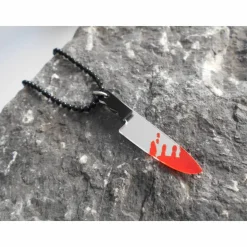 Blutiges Messer Statement Halskette Halloween – Acryl Anhänger in 3 Größen