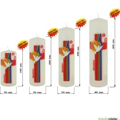 Bogen des Friedens – Handverzierte Osterkerze mit Taube, Regenbogen & Alpha/Omega, christliches Symbol für Frieden