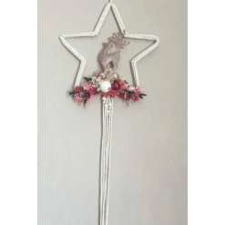 Boho Makrameekranz mit Trockenblumen in rosa/pink