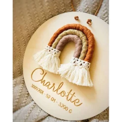 Boho Regenbogen Namensschild/Türschild auf Wunsch mit Geburtsdaten