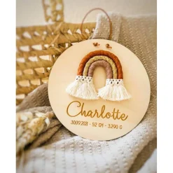 Boho Regenbogen Namensschild/Türschild auf Wunsch mit Geburtsdaten