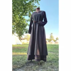 Braunes Unterkleid Leinen used look mit Borte, Wikinger, Cosplay, LARP, SCA, Toraxacum