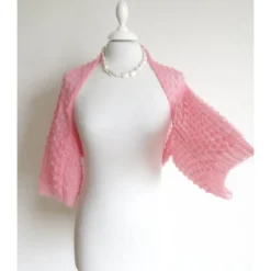 Braut Bolero rosa aus Kid-Mohair, zarter Shrug für Hochzeit,  Ärmelbolero gestrickt