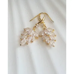 Braut Ohrringe, Hochzeitschmuck Gold mit Zirkonia, Brautjungfern Ohrringe, Vergoldete Ohrstecker, Geschenk für Brautjung