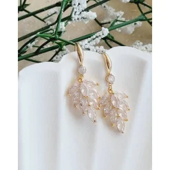 Braut Ohrringe, Hochzeitschmuck Gold mit Zirkonia, Brautjungfern Ohrringe, Vergoldete Ohrstecker, Geschenk für Brautjung