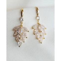 Braut Ohrringe, Hochzeitschmuck Gold mit Zirkonia, Brautjungfern Ohrringe, Vergoldete Ohrstecker, Geschenk für Brautjung