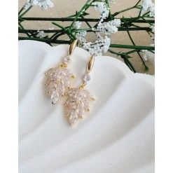 Braut Ohrringe, Hochzeitschmuck Gold mit Zirkonia, Brautjungfern Ohrringe, Vergoldete Ohrstecker, Geschenk für Brautjung